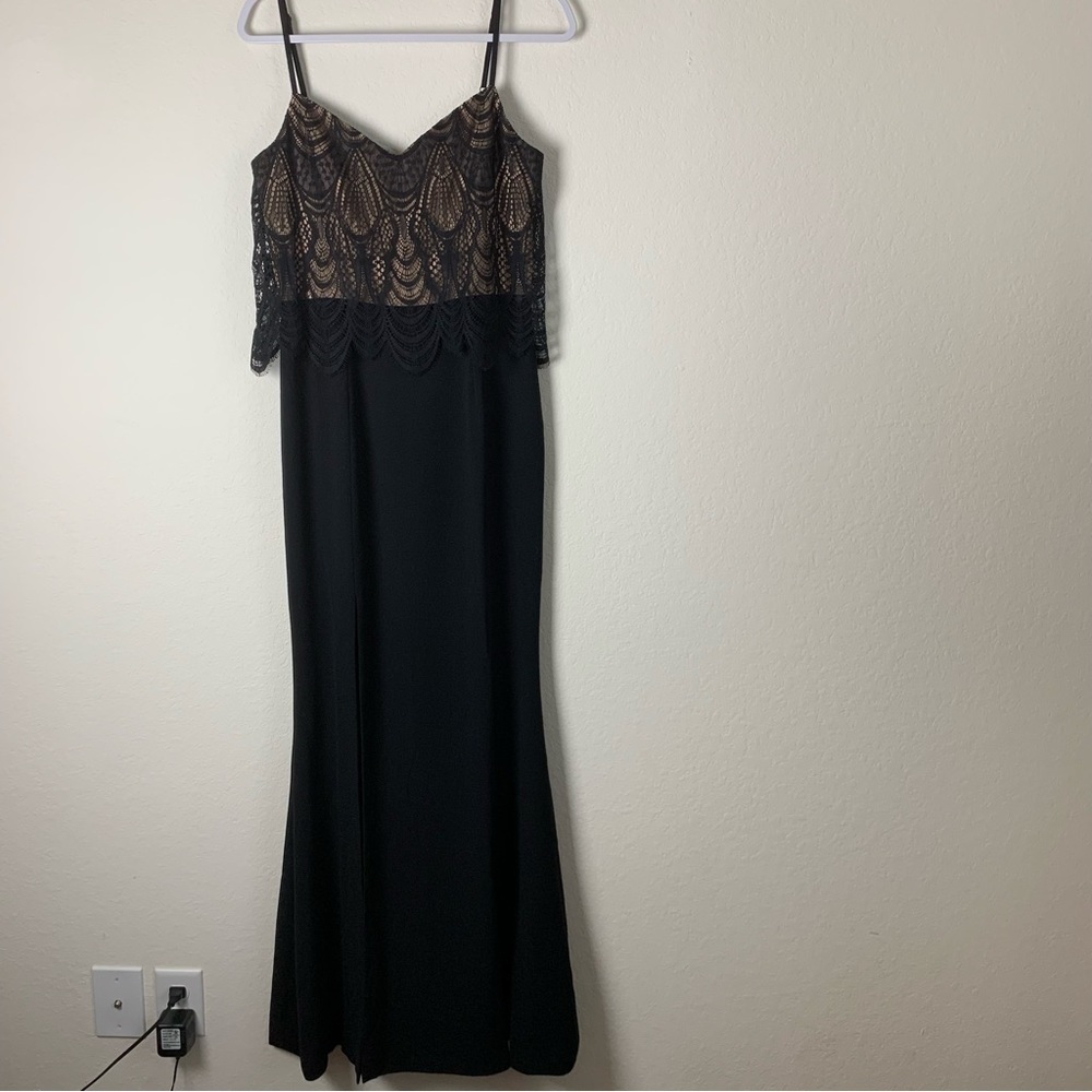 Dress the Population Black Maxi Dress with Lace Bodice and Nude Lining